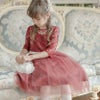 キッズドレス七分袖ウエストビジューのデコルテ透かしレースドレスTAK