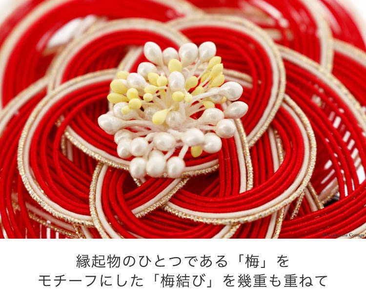 ヘアアクセサリー和装水引ヘアクリップ梅水引髪飾り梅結び大きめ[赤白金]着物浴衣袴振袖卒業式卒園式七五三成人式キッズジュニアレディース大人子供