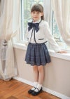 入学式スーツ子供女の子チェックオーガンジースカートスーツセット（ノーカラーボレロ/長袖ブラウス/チェックスカート/リボン/ブローチ）おしゃれTAK