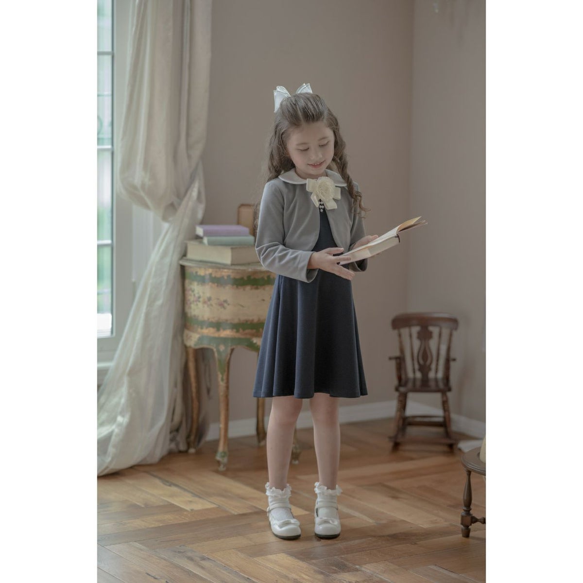 入学式女の子スーツお花リボンコサージュ付きポンチスーツセットアップフォーマル女子スーツ子供服