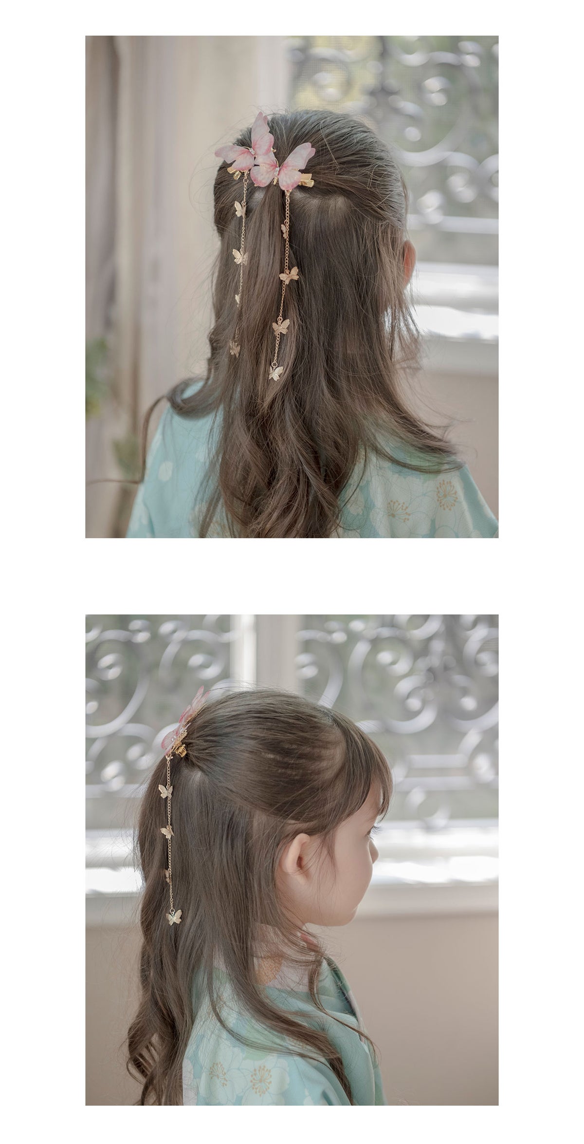 揺れるチェーン付きちょうちょヘアクリップ2個セット和装髪飾り