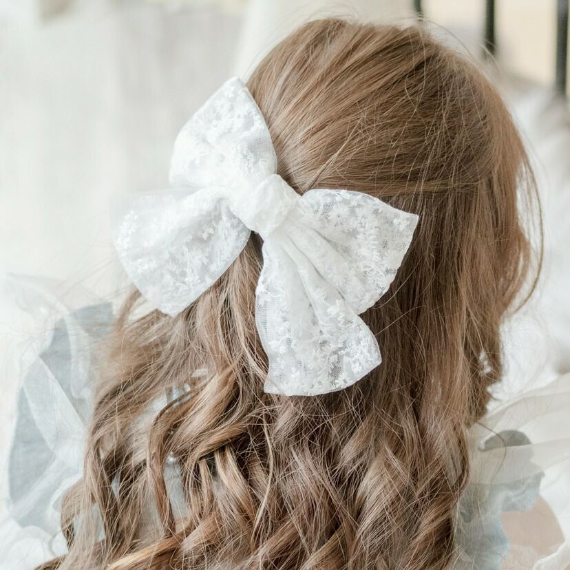 送料無料【超目玉セール】ビッグレースリボン ヘアクリップ 白