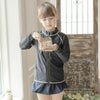 長袖ラッシュガードスクール水着　ファスナー・黒×白[BLK]