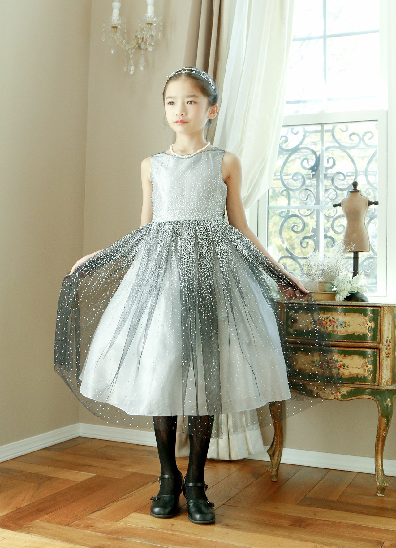 ゆめ　ドレスコ　ピーコックブルービジューストーンロングドレス　130 ゆめ ドレスコ ピーコックブルービジューストーンロングドレス 130