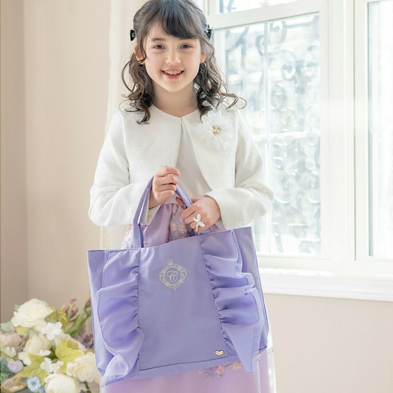 イニシャル刺繍入りフリルレッスンバッグスクールレッスンバッグマチあり手提げバッグフォーマルに合うバッグ