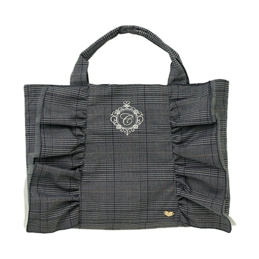 イニシャル刺繍入りフリルレッスンバッグスクールレッスンバッグマチあり手提げバッグフォーマルに合うバッグ
