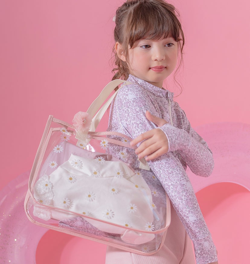 プールバッグ女の子お花プリントプールバッグお花ヘアクリップ付きビニールバッグおしゃれビーチバッグキャサリンコテージ超超目玉TAK!