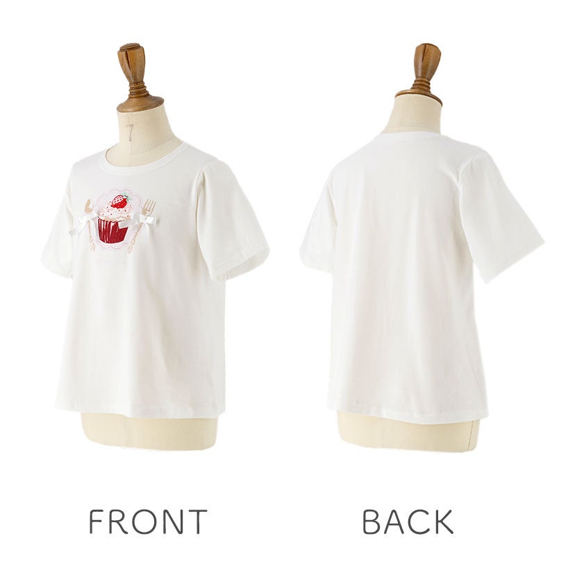 キッズTシャツデコレーションプリント半袖Tシャツ女の子無地白YUP12