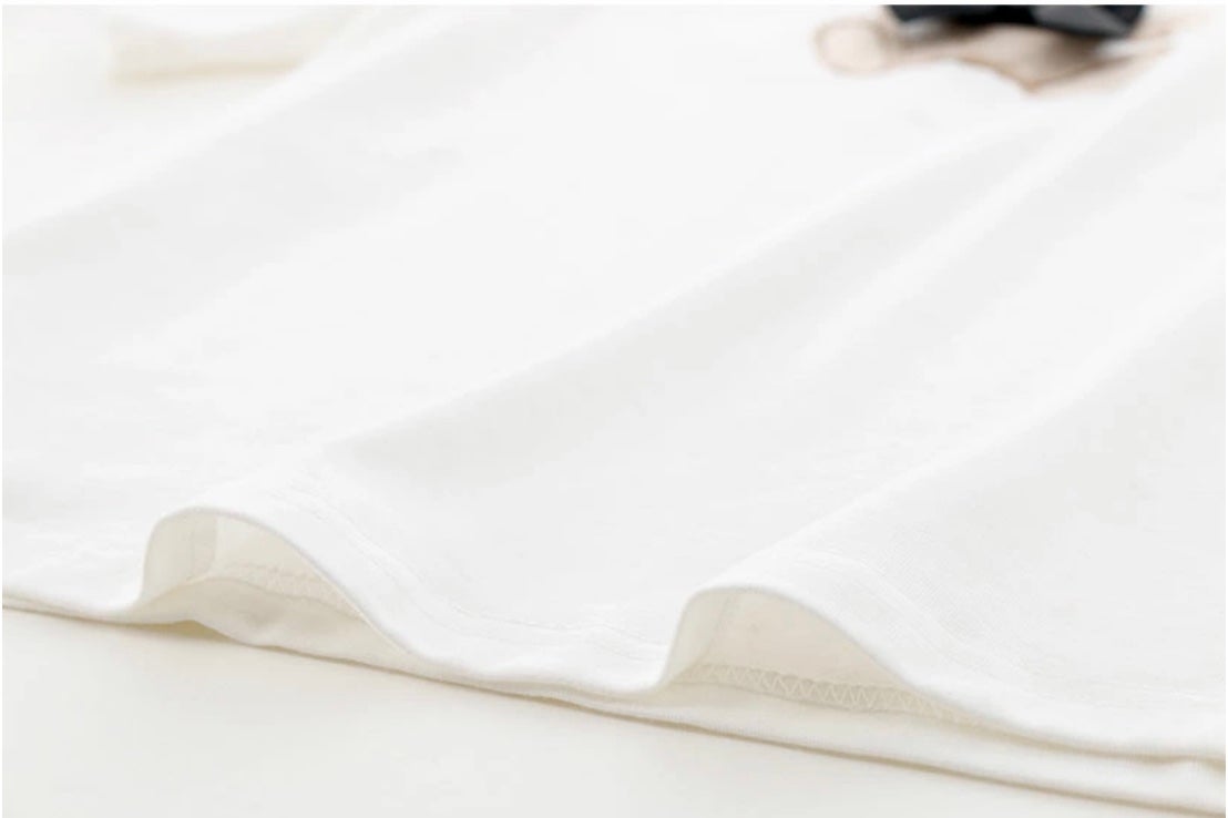 キッズTシャツデコレーションプリント半袖Tシャツ女の子無地白YUP12