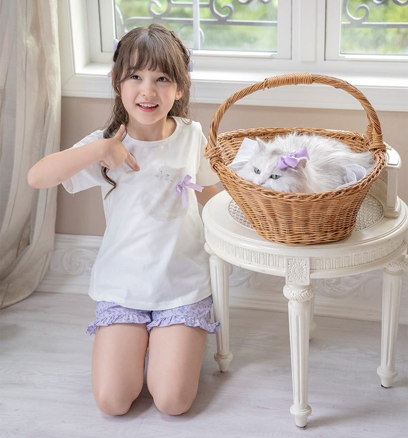 キッズTシャツデコレーションプリント半袖Tシャツ女の子無地白YUP12