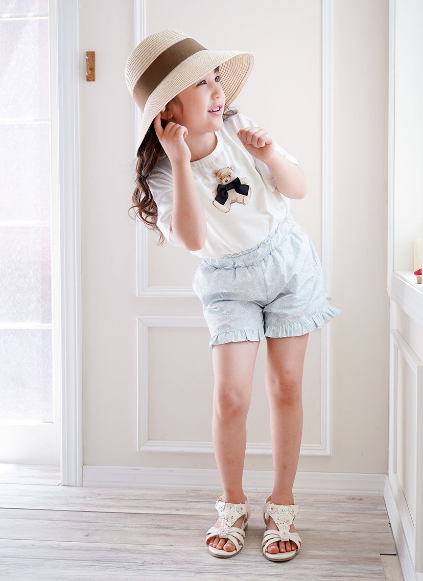 キッズTシャツデコレーションプリント半袖Tシャツ女の子無地白YUP12
