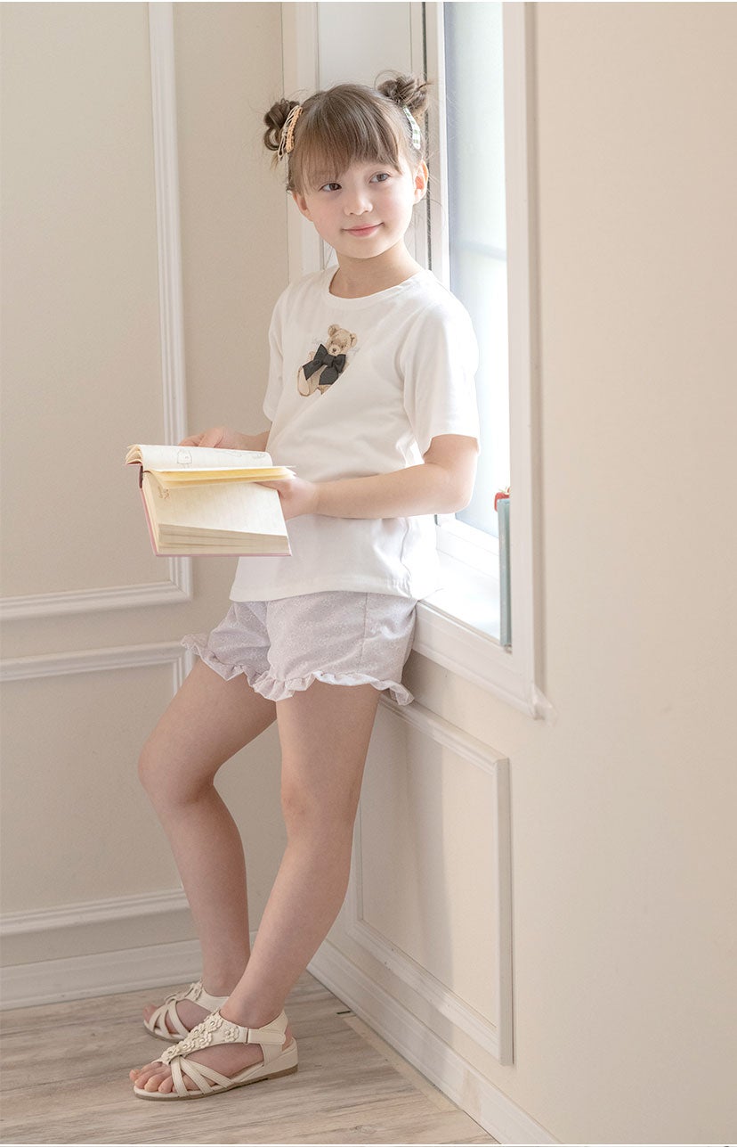 キッズTシャツデコレーションプリント半袖Tシャツ女の子無地白YUP12