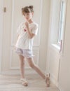 キッズTシャツデコレーションプリント半袖Tシャツ女の子無地白YUP12