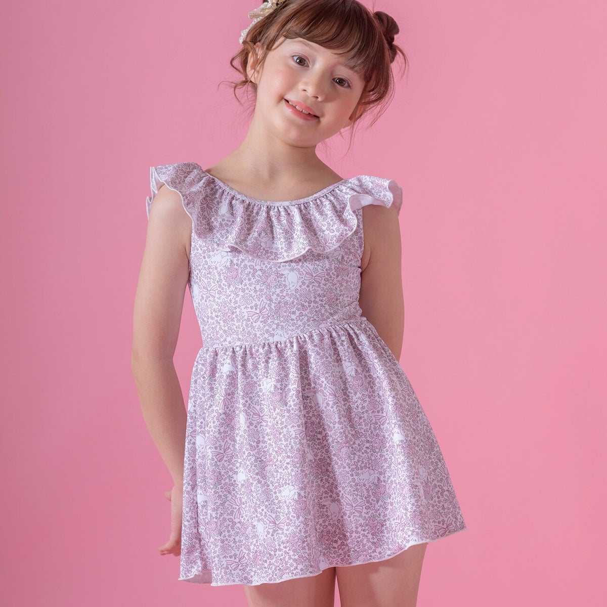 キッズ女の子水着フリル襟ワンピース水着スカートスイムウェアおしゃれかわいい子供YUP12
