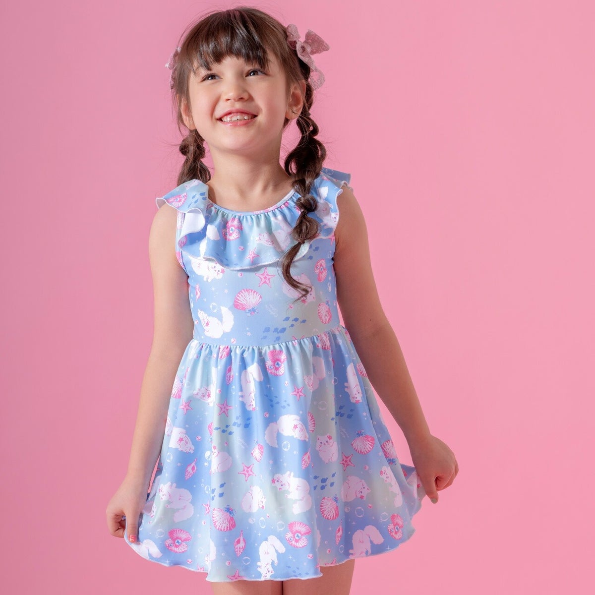 キッズ女の子水着フリル襟ワンピース水着スカートスイムウェアおしゃれかわいい子供YUP12