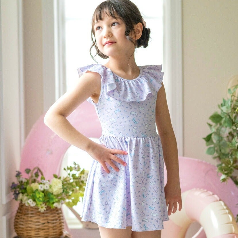 キッズ女の子水着フリル襟ワンピース水着スカートスイムウェアおしゃれかわいい子供YUP12
