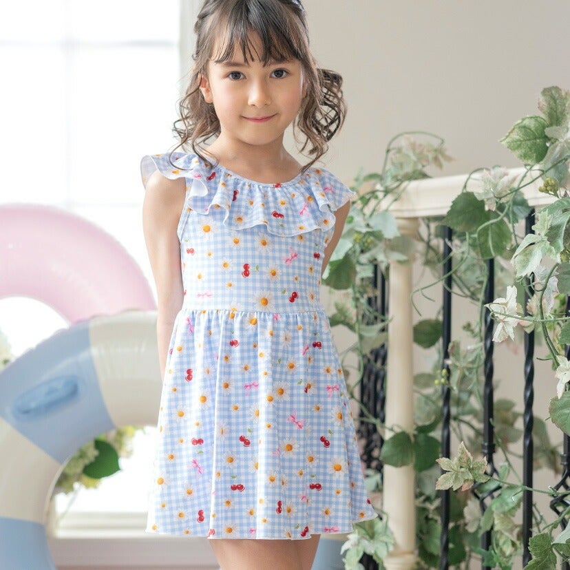 キッズ女の子水着フリル襟ワンピース水着スカートスイムウェアおしゃれかわいい子供YUP12