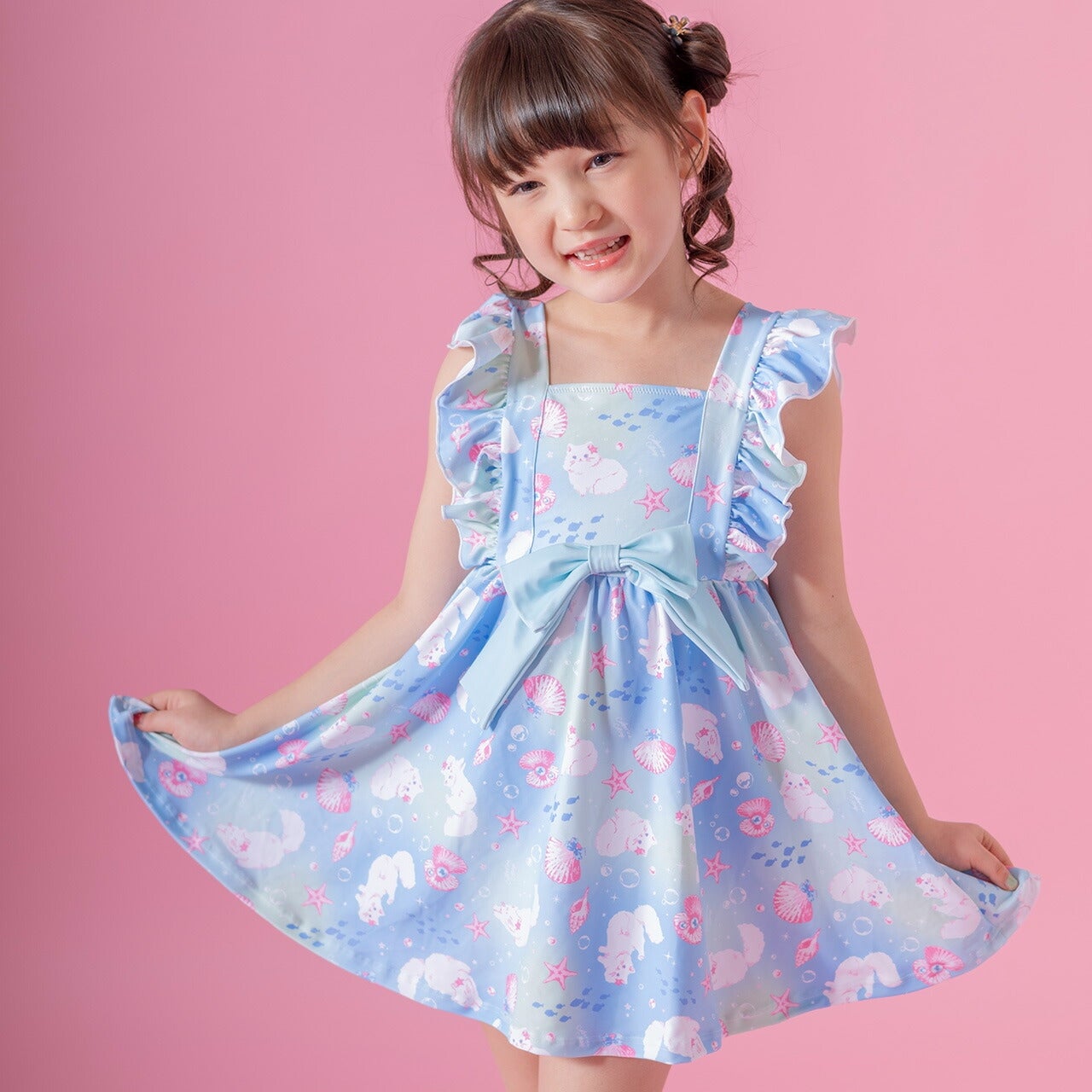 送料無料【目玉セール】キッズ 水着 女の子 セール 肩フリルワンピース
