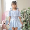 キッズジュニア女の子オフショルリボンスイムウェアセパレートおしゃれかわいい2ピースギンガムチェック柄小花柄水着女子小学生中学生TAK