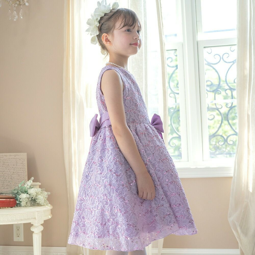 送料無料【目玉セール】キッズドレス 女の子 スパンコールレース