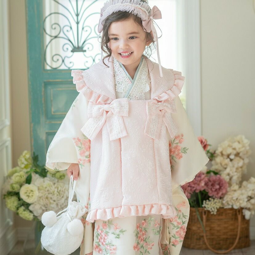 送料無料【雛祭りセール超目玉】 被布セット七五三 3歳女の子 着物 花