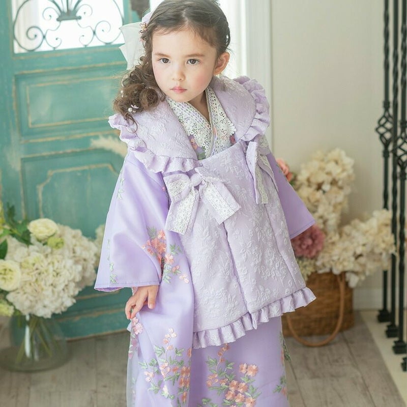 送料無料【超目玉セール】 被布セット七五三 3歳女の子 着物 花刺繍 