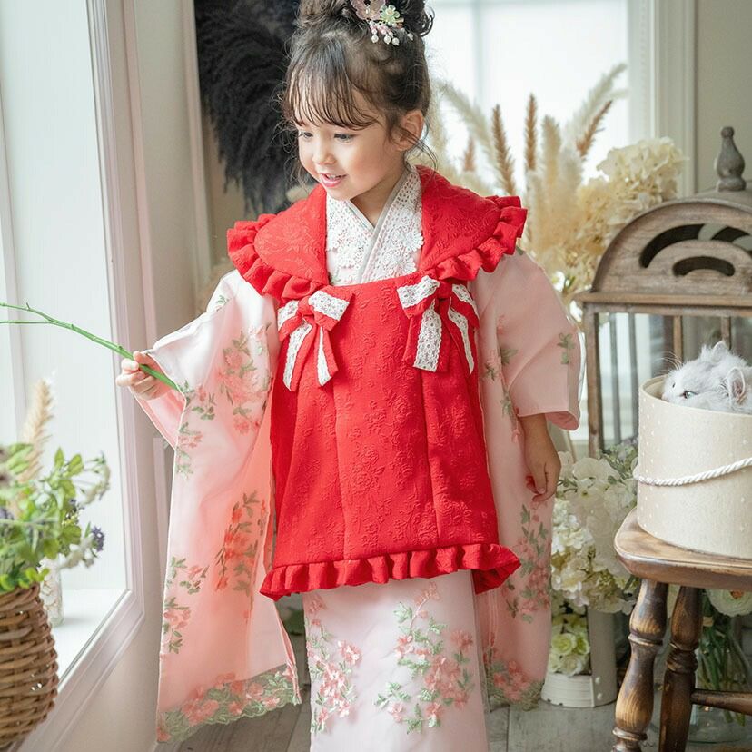 TOMATO♡レース被布着物 送料無料【超目玉セール】 被布セット七五三 3歳女の子 着物 花刺繍