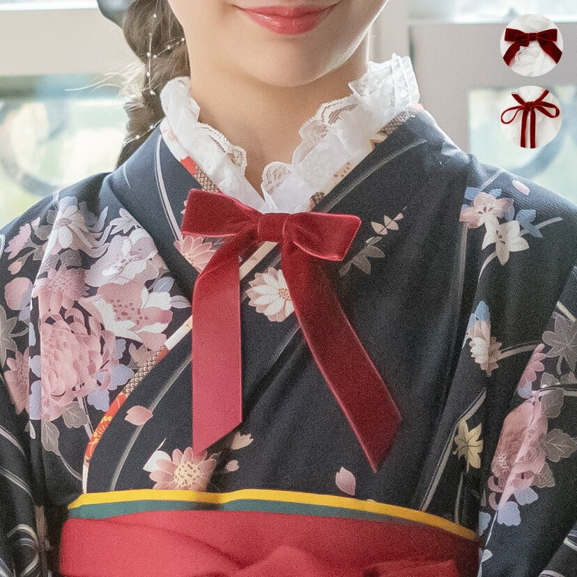 送料無料【超目玉セール】ベロアリボン付き レース半襦袢 卒業式袴