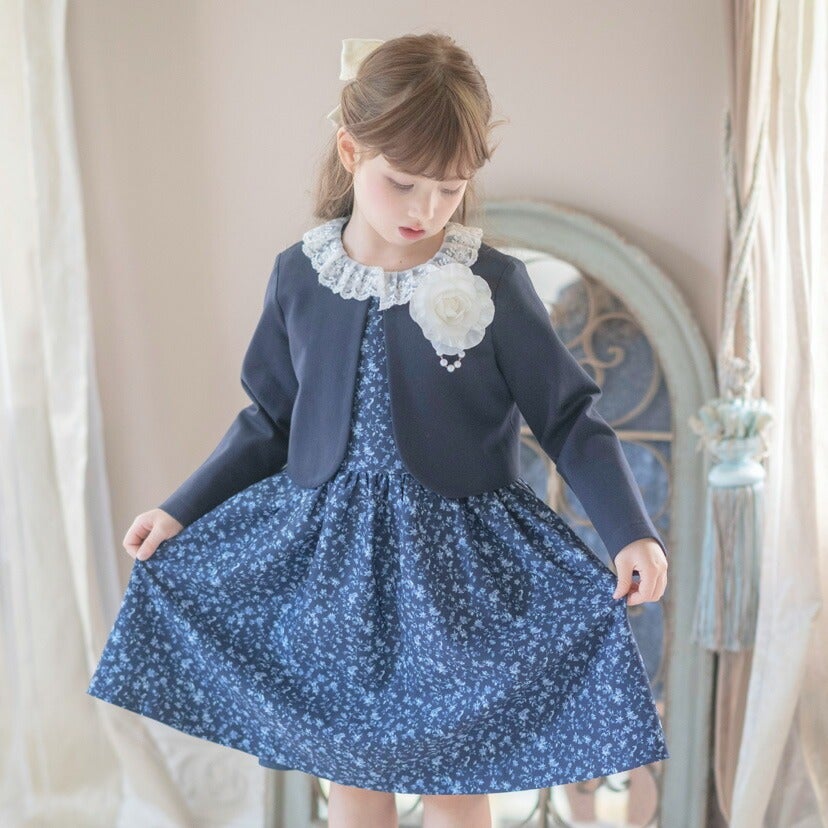 送料無料【目玉セール】入学式 花柄ワンピース＆レース襟ボレロ