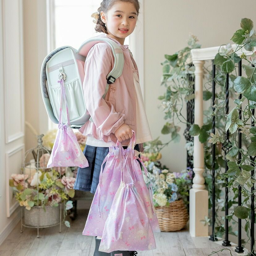 送料無料【入学準備セール超目玉】キャサリン猫小花柄 撥水巾着3点