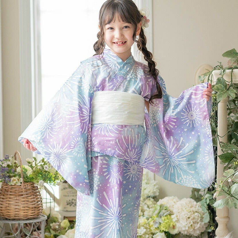 キャサリンオリジナル和柄2ピース浴衣セット【ワンピース+上衣】子供浴衣のアヤメ水色