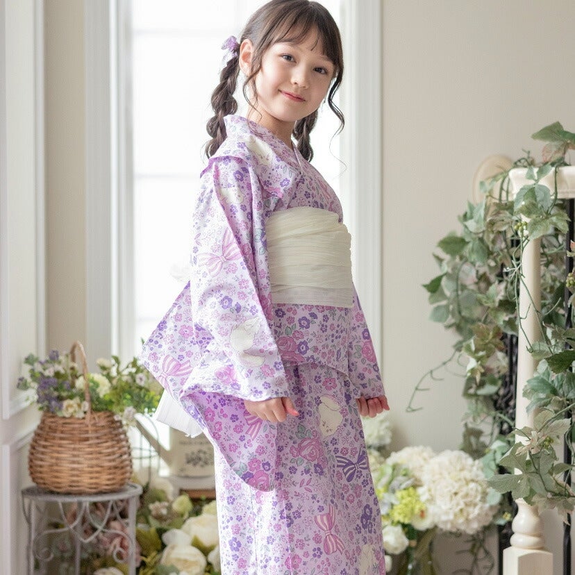 キャサリンオリジナル和柄2ピース浴衣セット【ワンピース+上衣】子供浴衣のアヤメ空色