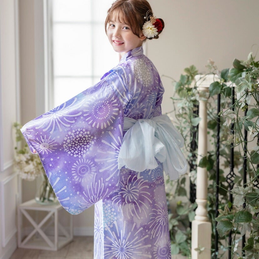 キャサリンオリジナル和柄2ピース浴衣セット【ワンピース+上衣】子供浴衣の紫陽花と蝶