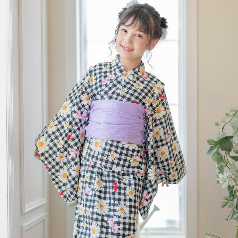 キャサリンオリジナル和柄2ピース浴衣セット【ワンピース+上衣】子供浴衣のサックス花柄