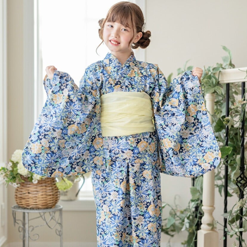 キャサリンオリジナル和柄2ピース浴衣セット【ワンピース+上衣】子供浴衣のピオニー白