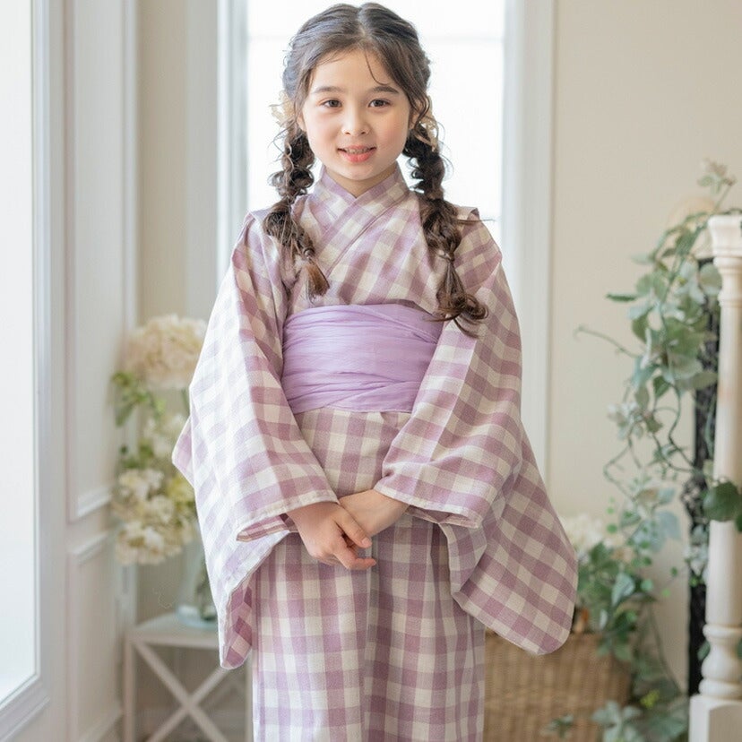 キャサリンオリジナル和柄2ピース浴衣セット【ワンピース+上衣】子供浴衣の花柄パウダーブルー