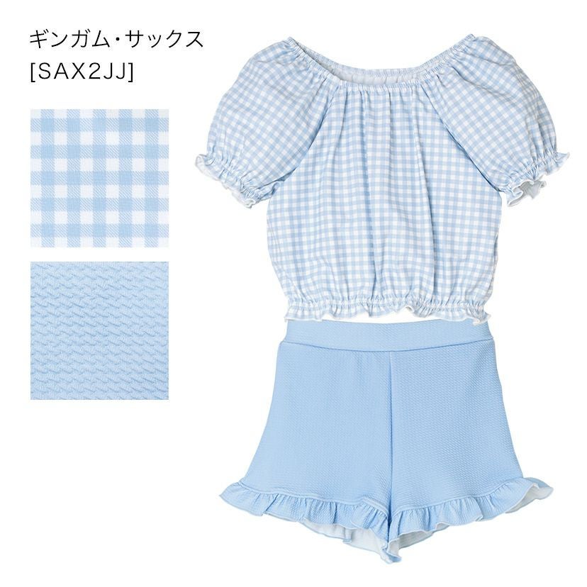 送料無料【目玉セール】パフ袖トップス＆フリルパンツ水着セット