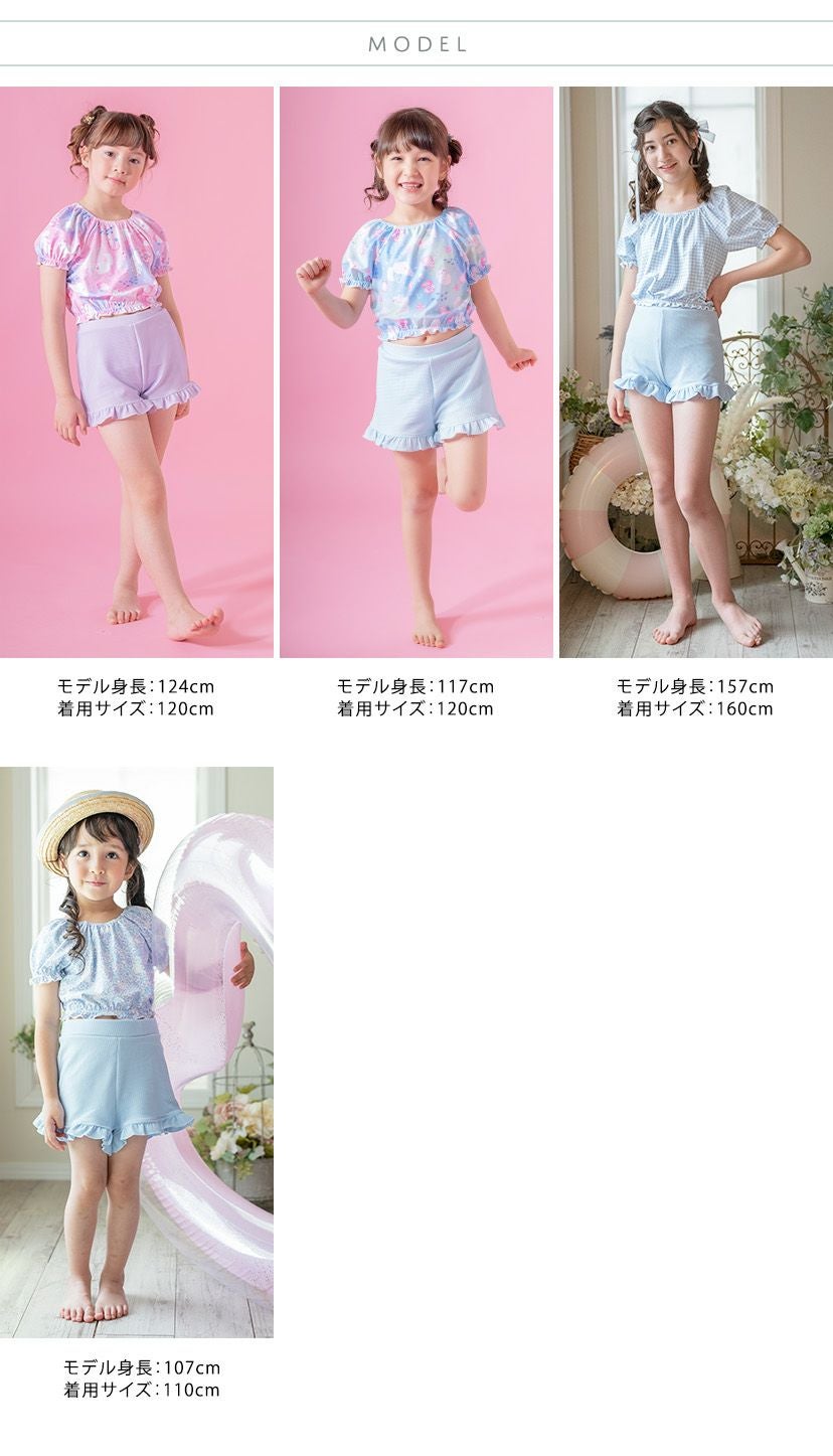 送料無料【目玉セール】パフ袖トップス＆フリルパンツ水着セット