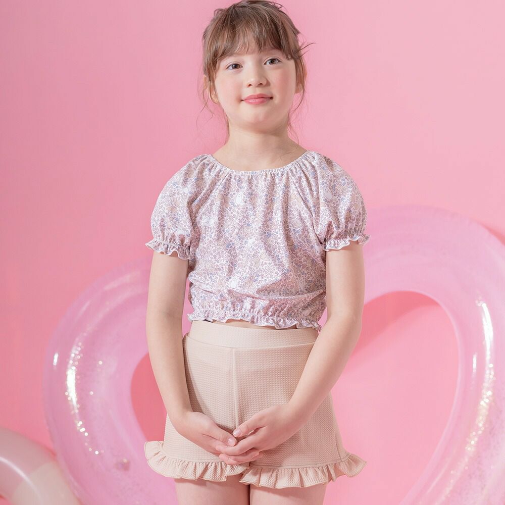 送料無料【目玉セール】パフ袖トップス＆フリルパンツ水着セット