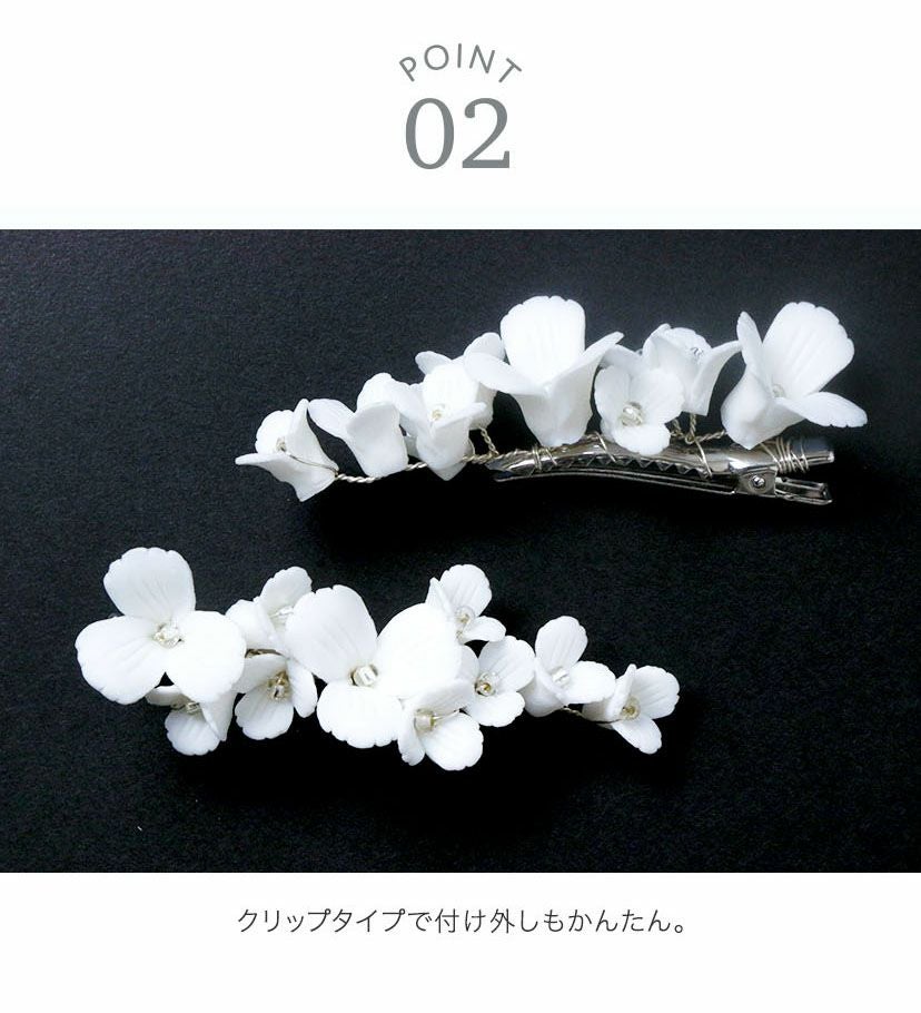 送料無料白花ヘアクリップ セラミックフラワーヘアクリップ 2個セット