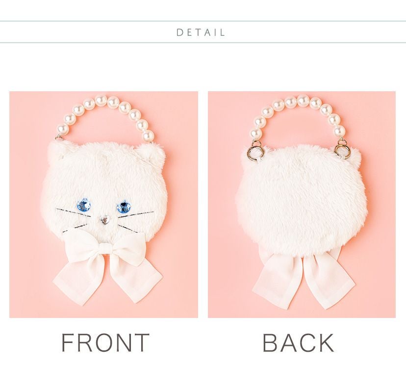 送料無料キラキラブルーアイキャサリン猫ちゃんバッグ 猫モチーフ 白