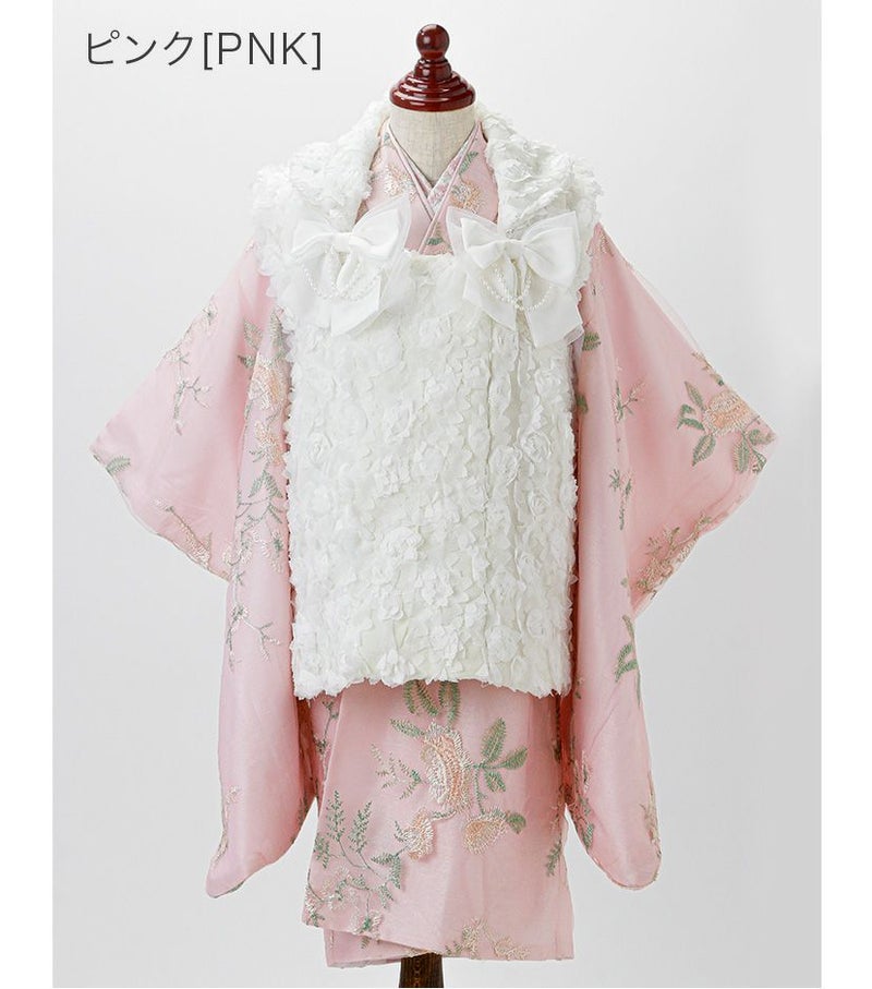 送料無料【目玉メガセール】花柄刺繍チュールレース着物とバラ生地被布 