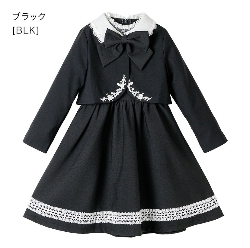 目玉セール女の子スーツ名品ワンピで作る入学式スーツコーデマルグレーテ黒半袖きちんとワンピース白襟刺繍入りボレロアリスアンサンブルセットアップアリスコレクションキャサリンコテージTAK