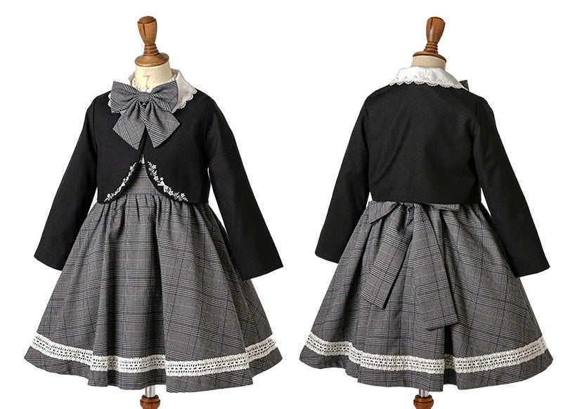 目玉セール女の子スーツ名品ワンピで作る入学式スーツコーデマルグレーテ黒半袖きちんとワンピース白襟刺繍入りボレロアリスアンサンブルセットアップアリスコレクションキャサリンコテージTAK
