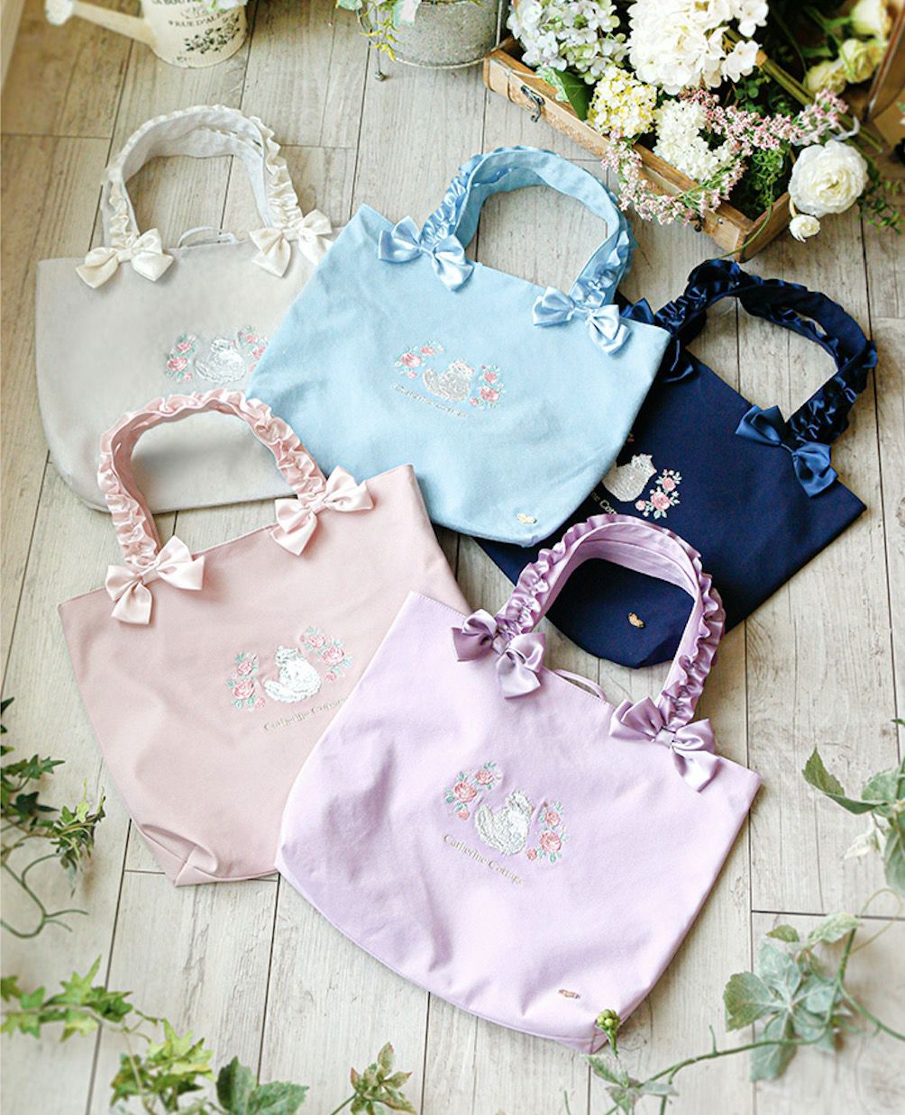 送料無料【入学準備セール超目玉】猫刺繍レッスンバッグ 女の子