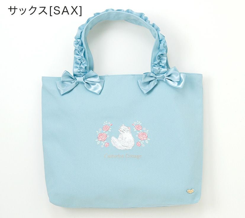 送料無料【入学準備セール超目玉】猫刺繍レッスンバッグ 女の子