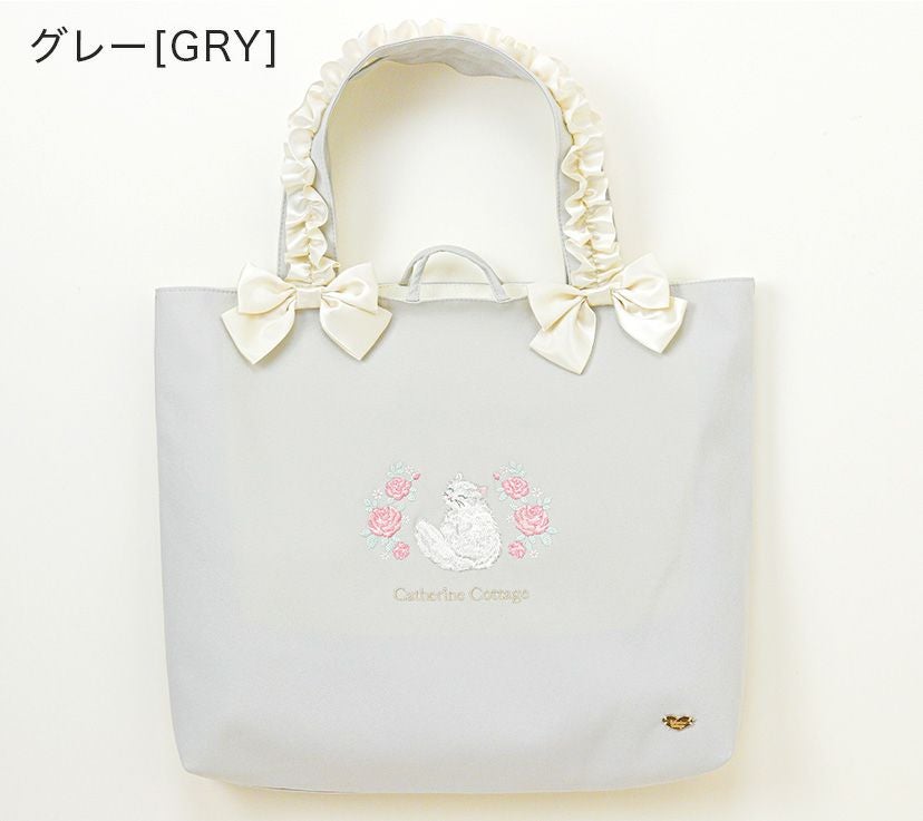 送料無料【入学準備セール超目玉】猫刺繍レッスンバッグ 女の子