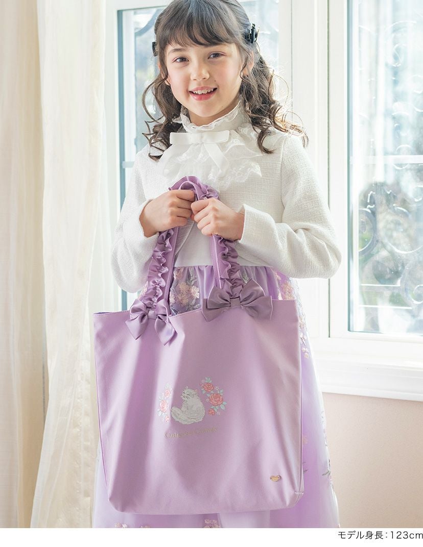 送料無料【入学準備セール超目玉】猫刺繍レッスンバッグ 女の子