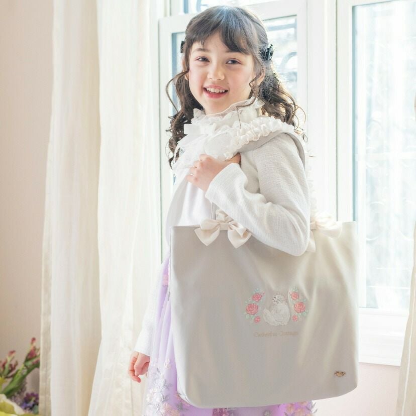送料無料【入学準備セール超目玉】猫刺繍レッスンバッグ 女の子
