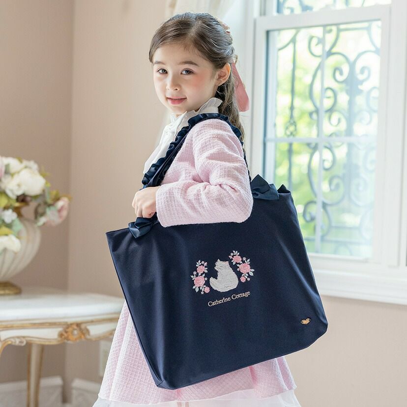 送料無料【入学準備セール超目玉】猫刺繍レッスンバッグ 女の子